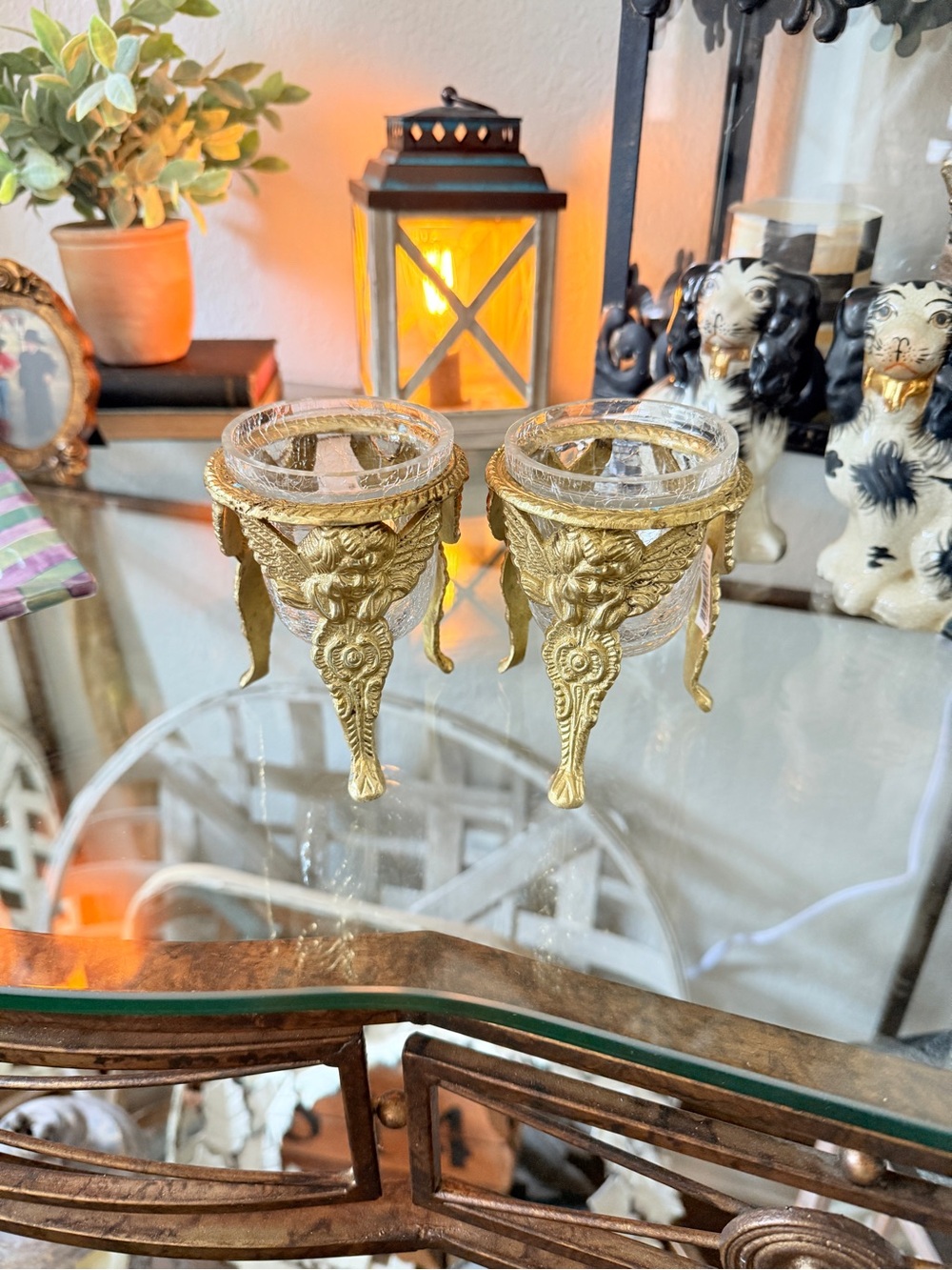 Vintage Brass and Glass Angel Votive Holders - Set of 2 - Picture 4 of 14